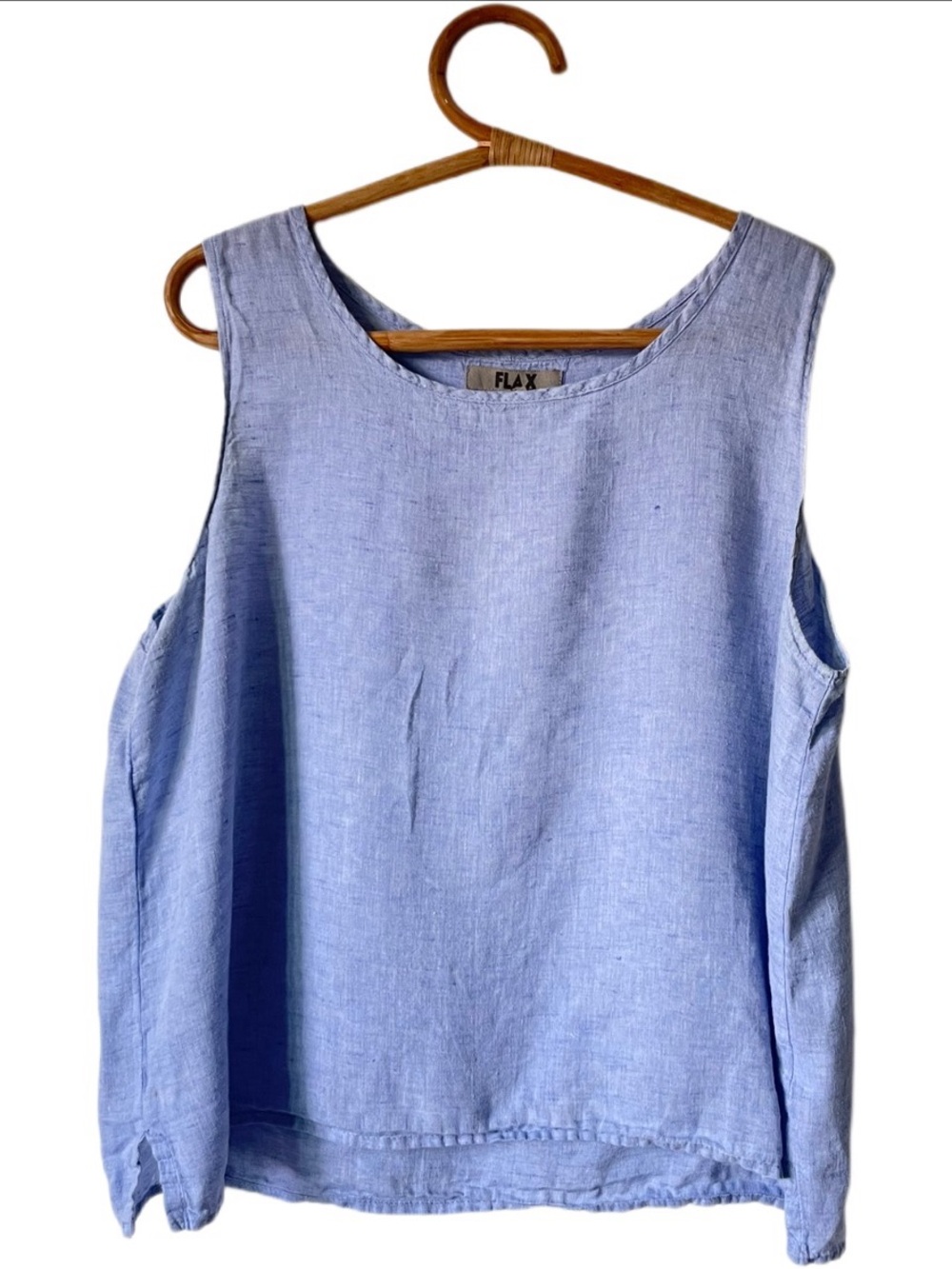 FLAX Blue Iris Fundamental Tank Lightweight 100% Linen Tank Top L $85